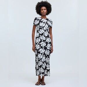 Madewell Maxi T-Shirt Dress in Floral Hammered Satin Size 8 NWT